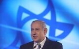 Prime Minister Benjamin Netanyahu speaks at a KKL-JNF hosted a gala dinner at the Waldorf Astoria hotel in Jerusalem on November 05, 2019. (Marc Israel Sellem/POOL)