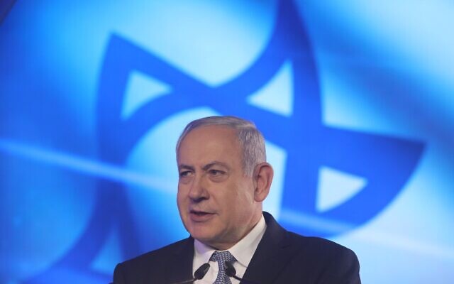 Prime Minister Benjamin Netanyahu speaks at a KKL-JNF hosted a gala dinner at the Waldorf Astoria hotel in Jerusalem on November 05, 2019. (Marc Israel Sellem/POOL) Prime Minister Benjamin Netanyahu speaks at a KKL-JNF hosted a gala dinner at the Waldorf Astoria hotel in Jerusalem on November 05, 2019. (Marc Israel Sellem/POOL)