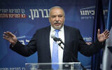 Yisrael Beytenu party chairman Avigdor Liberman speaks at a faction meeting at the Knesset on November 11, 2019. (Hadas Parush/Flash90)