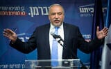 Yisrael Beytenu party chairman MK Avigdor Liberman speaks at faction meeting at the Knesset in Jerusalem, on November 11, 2019. (Hadas Parush/Flash90)