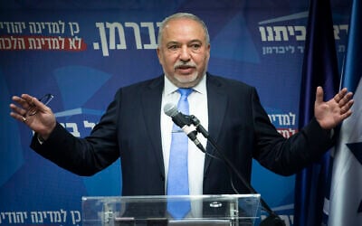 Yisrael Beytenu party chairman MK Avigdor Liberman speaks at faction meeting at the Knesset in Jerusalem, on November 11, 2019. (Hadas Parush/Flash90)