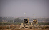 An Iron Dome missile battery set up in Sderot, southern Israel, near the border with the neighboring Gaza Strip on November 13, 2019. (Yonatan Sindel/Flash90)