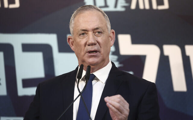 Blue and White chairman Benny Gantz delivers a statement to the press in Tel Aviv, on November 23, 2019 (Miriam Alster/Flash90) Blue and White chairman Benny Gantz delivers a statement to the press in Tel Aviv, on November 23, 2019 (Miriam Alster/Flash90)