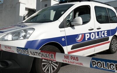 Illustrative: A French police car (Iroz Gaizka/AFP via Getty Images/JTA)