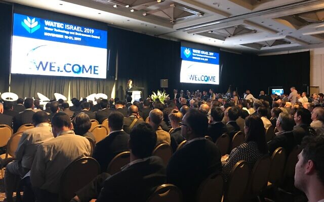 Michigan Governor Gretchen Whitmer addressing a session at Watec in Tel Aviv, November 19, 2019 (Shoshanna Solomon/Times of Israel)