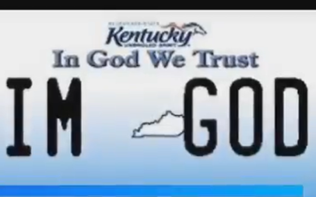 A screen capture from a Fox 19 Now report on a Kentucky man's request for an 'IM GOD' vanity license plate. (Screen capture: YouTube) A screen capture from a Fox 19 Now report on a Kentucky man's request for an 'IM GOD' vanity license plate. (Screen capture: YouTube)