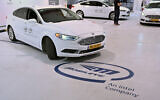 Cars in the Mobileye fleet of autonomous vehicles leave the Mobileye garage for test drives November 5, 2019, as part of the 2019 Mobileye Investor Summit. (Walden Kirsch/Intel Corporation)