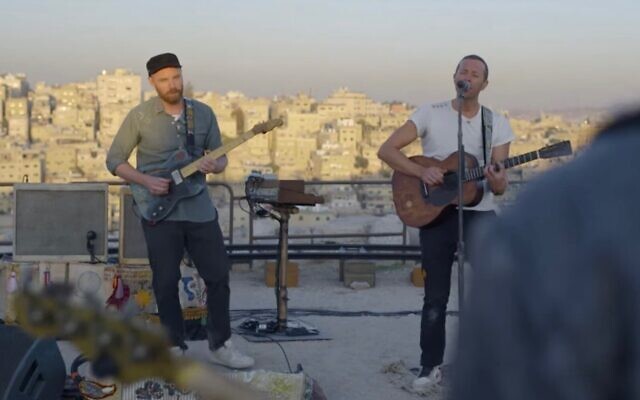 Coldplay performs in Amman, Jordan, November 22, 2019. (Screen capture: YouTube) Coldplay performs in Amman, Jordan, November 22, 2019. (Screen capture: YouTube)