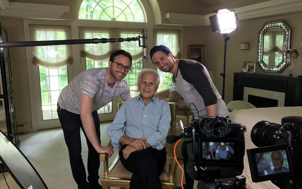 Herbert Gildin and two of his grandchildren, Tyler Gildin, right, and Alex Utay. Utay was a producer on the film. (Courtesy Tyler Gildin)
