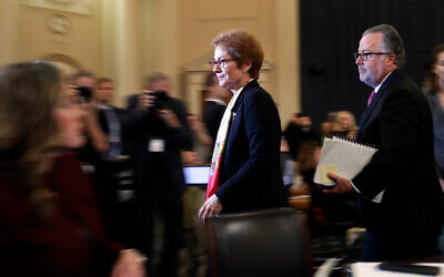 Former US Ambassador to Ukraine Marie Yovanovitch leaves after testifying to the House Intelligence Committee on Capitol Hill in Washington, November 15, 2019, during the second public impeachment hearing of US President Donald Trump. (AP Photo/Andrew Harnik)