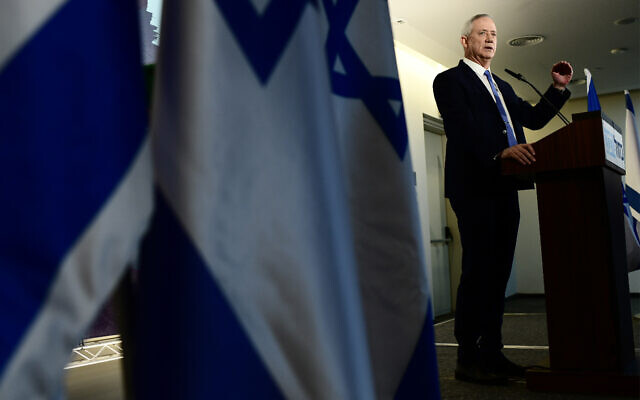 Blue and White chairman Benny Gantz holds a press conference in Tel Aviv, November 20, 2019. (Tomer Neuberg/Flash90) Blue and White chairman Benny Gantz holds a press conference in Tel Aviv, November 20, 2019. (Tomer Neuberg/Flash90)