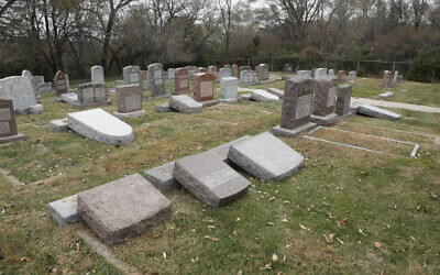 Gravestones vandalized at a Jewish cemetery in Omaha, Nebraska, sometime between October 31 and November 5, 2019. (Omaha Crime Stoppers)