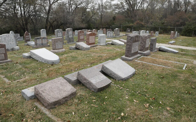 Gravestones vandalized at a Jewish cemetery in Omaha, Nebraska, sometime between October 31 and November 5, 2019. (Omaha Crime Stoppers) Gravestones vandalized at a Jewish cemetery in Omaha, Nebraska, sometime between October 31 and November 5, 2019. (Omaha Crime Stoppers)