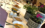 An array of salads and dishes at the Mamilla Shabbat experience, part of Open Restaurants Jerusalem on November 20, 2019 (Jessica Steinberg/Times of Israel)