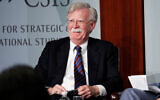 Former US National security adviser John Bolton reacting to questions while speaking at the Center for Strategic and International Studies in Washington, September 30, 2019. (AP Photo/Pablo Martinez Monsivais)