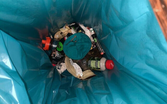 An anti-Semitic attacker in Germany threw Samuel Kantorovych's kippa in a fitness center trash bin. (Facebook/Samuel Kantorovych via JTA) An anti-Semitic attacker in Germany threw Samuel Kantorovych's kippa in a fitness center trash bin. (Facebook/Samuel Kantorovych via JTA)