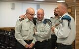 Brig. Gen. Ziv Avtalion, left, takes over as the new head of the IDF's Digital Transformation Administration in a ceremony at the military's Tel Aviv headquarters on November 7, 2019. (Israel Defense Forces)