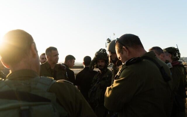 Officers in the IDF Northern Command give a briefing to IDF Chief of Staff Aviv Kohavi, second from left, and other top officers during a surprise exercise in northern Israel in November 2019. (Israel Defense Forces) Officers in the IDF Northern Command give a briefing to IDF Chief of Staff Aviv Kohavi, second from left, and other top officers during a surprise exercise in northern Israel in November 2019. (Israel Defense Forces)