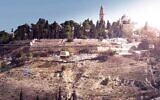 Screen capture from a promotional video for the Jerusalem Old City cable car project showing an artist's impression of cars passing over the Hinnom Valley. (YouTube)