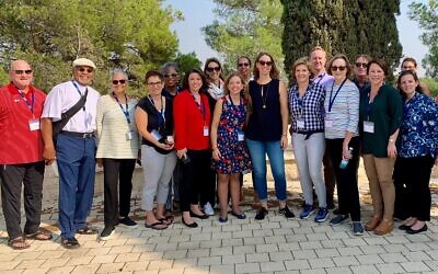 Members of a bipartisan delegation of US Congresswomen at a kibbutz near the Gaza border, November 2019.  The group included Congresswomen Bonnie Watson Coleman, Brenda Lawrence, Angie Craig, Mikie Sherrill, Debbie Wasserman Schultz, Susie Lee and Martha Roby.(Courtesy)