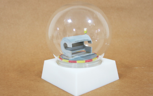 One of Shaul Cohen's iconic snow globes, designed with a humorous twist (Courtesy Shaul Cohen)