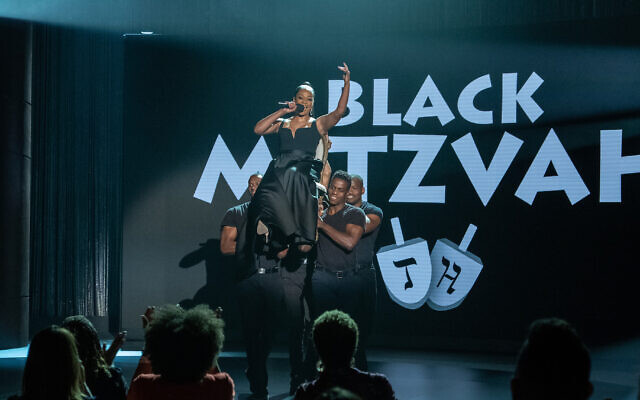 Tiffany Haddish performs in her Netflix stand-up special "Black Mitzvah." (Netflix via JTA)