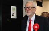 File: UK Labour party leader Jeremy Corbyn arrives at the count center in Islington, north London, on December 13, 2019. (ISABEL INFANTES/AFP)