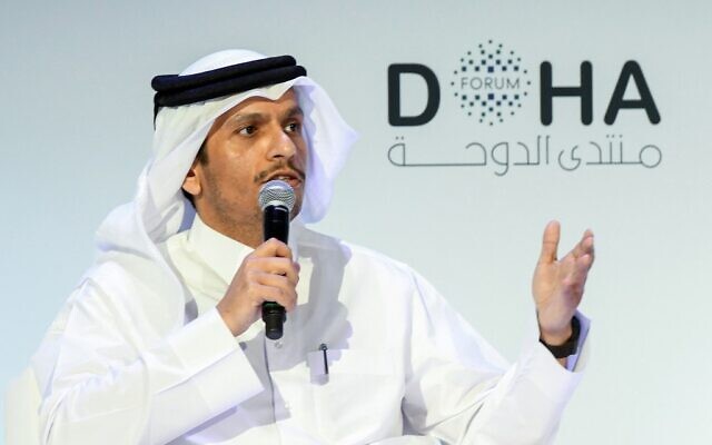 Qatari Deputy Prime Minister and Minister of Foreign Affairs Sheikh Mohammed bin Abdulrahman Al-Thani speaks during the opening session of the Doha Forum in the Qatari capital on December 14, 2019. (Mustafa Abumunes / AFP) Qatari Deputy Prime Minister and Minister of Foreign Affairs Sheikh Mohammed bin Abdulrahman Al-Thani speaks during the opening session of the Doha Forum in the Qatari capital on December 14, 2019. (Mustafa Abumunes / AFP)