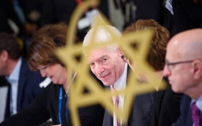President of the Central Council of Jews in Germany Josef Schuster (center) attends the 'Gemeindetag 2019' meeting of Jewish organizations and members of Jewish communities from all over the country, where he and the German defense minister signed an agreement on the implementation of a Jewish military chaplaincy within the German armed forces Bundeswehr on December 20, 2019 in Berlin. (Photo by Gregor Fischer / dpa / AFP)
