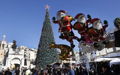 A picture taken on December 20, 2019, shows Christmas preparations in the northern Arab-Israeli city of Nazareth. (Menahem Kahana / AFP)