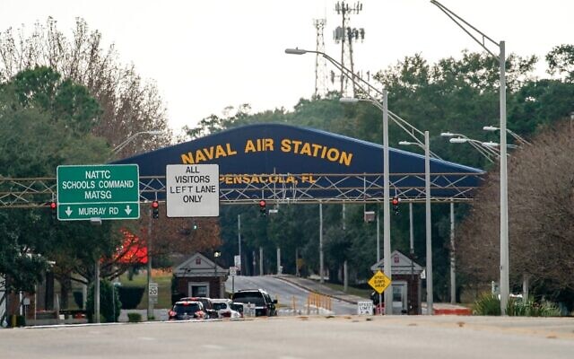 A general view of the Pensacola Naval Air Station main gate following a shooting on December 6, 2019 in Pensacola, Florida. (Josh Brasted/Getty Images/AFP) A general view of the Pensacola Naval Air Station main gate following a shooting on December 6, 2019 in Pensacola, Florida. (Josh Brasted/Getty Images/AFP)