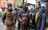 From left, Benny Safdie, Josh Safdie and Adam Sandler on the set of 'Uncut Gems.' (Courtesy)