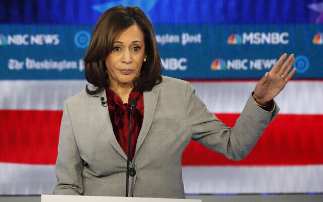 In this November 20, 2019 file photo, Democratic US presidential candidate Senator Kamala Harris of California speaks during a Democratic presidential primary debate in Atlanta. (AP Photo/John Bazemore) In this November 20, 2019 file photo, Democratic US presidential candidate Senator Kamala Harris of California speaks during a Democratic presidential primary debate in Atlanta. (AP Photo/John Bazemore)