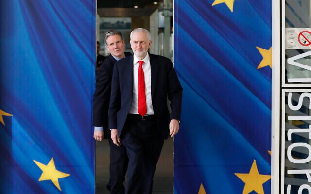 In this March 21, 2019 file photo, British Labour Party leader Jeremy Corbyn, right, and Keir Starmer, Labour Shadow Brexit secretary, leave EU headquarters prior to an EU summit in Brussels. (AP Photo/Frank Augstein, File) In this March 21, 2019 file photo, British Labour Party leader Jeremy Corbyn, right, and Keir Starmer, Labour Shadow Brexit secretary, leave EU headquarters prior to an EU summit in Brussels. (AP Photo/Frank Augstein, File)