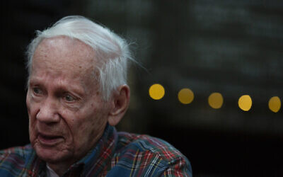 World War II and Battle of the Bulge US veteran Arthur Jacobson, from Port St. Lucie, Florida, at an interview with The Associated Press at the Remember Museum 39-45 in Thimister-Clermont, Belgium, December 10, 2019. (AP Photo/Virginia Mayo)