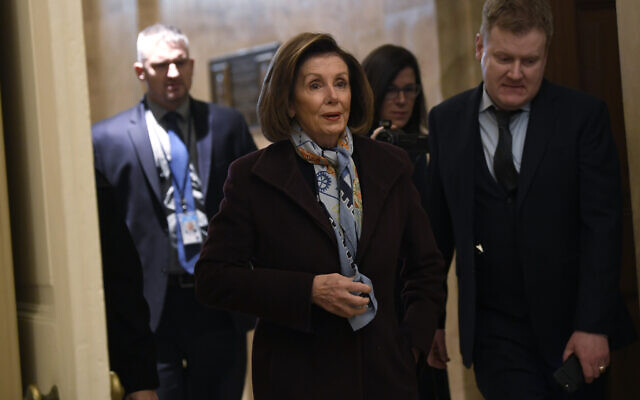 House Speaker Nancy Pelosi of California, arrives on Capitol Hill in Washington, December 18, 2019. (AP Photo/Susan Walsh)