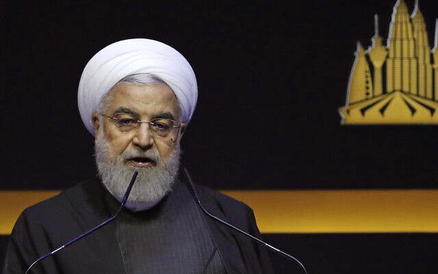 Iranian President Hassan Rouhani delivers a speech at the Kuala Lumpur Summit in Kuala Lumpur, Malaysia, December 19, 2019. (AP Photo/Lai Seng Sin) Iranian President Hassan Rouhani delivers a speech at the Kuala Lumpur Summit in Kuala Lumpur, Malaysia, December 19, 2019. (AP Photo/Lai Seng Sin)