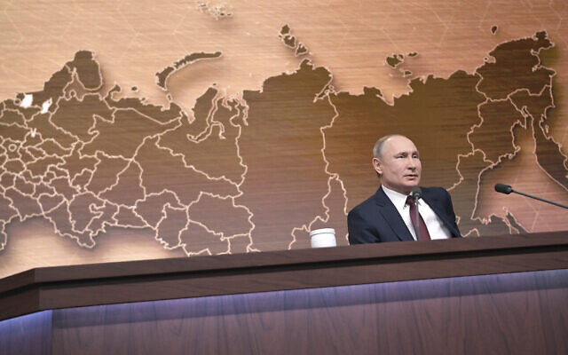Russian President Vladimir Putin during his annual news conference in Moscow, Russia, December 19, 2019. (Alexei Druzhinin, Sputnik, Kremlin Pool Photo via AP) Russian President Vladimir Putin during his annual news conference in Moscow, Russia, December 19, 2019. (Alexei Druzhinin, Sputnik, Kremlin Pool Photo via AP)