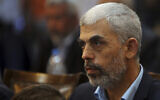 Yahya Sinwar, the top Hamas official in the Gaza Strip, in Gaza City, May 1, 2017. (Adel Hana/AP)