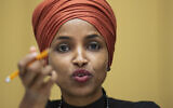 US Rep. Ilhan Omar speaks to witnesses during a House Committee on the Judiciary‚ Subcommittee on Immigration and Citizenship and Committee on Foreign Affairs, Subcommittee on Oversight and Investigations joint hearing on the administration's 'Muslim ban' on Capitol Hill in Washington, September 24, 2019. (AP Photo/Manuel Balce Ceneta)