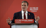 Britain's opposition Labour party Shadow Secretary of State for Exiting the European Union Keir Starmer delivers a speech at their election campaign event on Brexit in Harlow, England, November 5, 2019. (AP Photo/Matt Dunham)