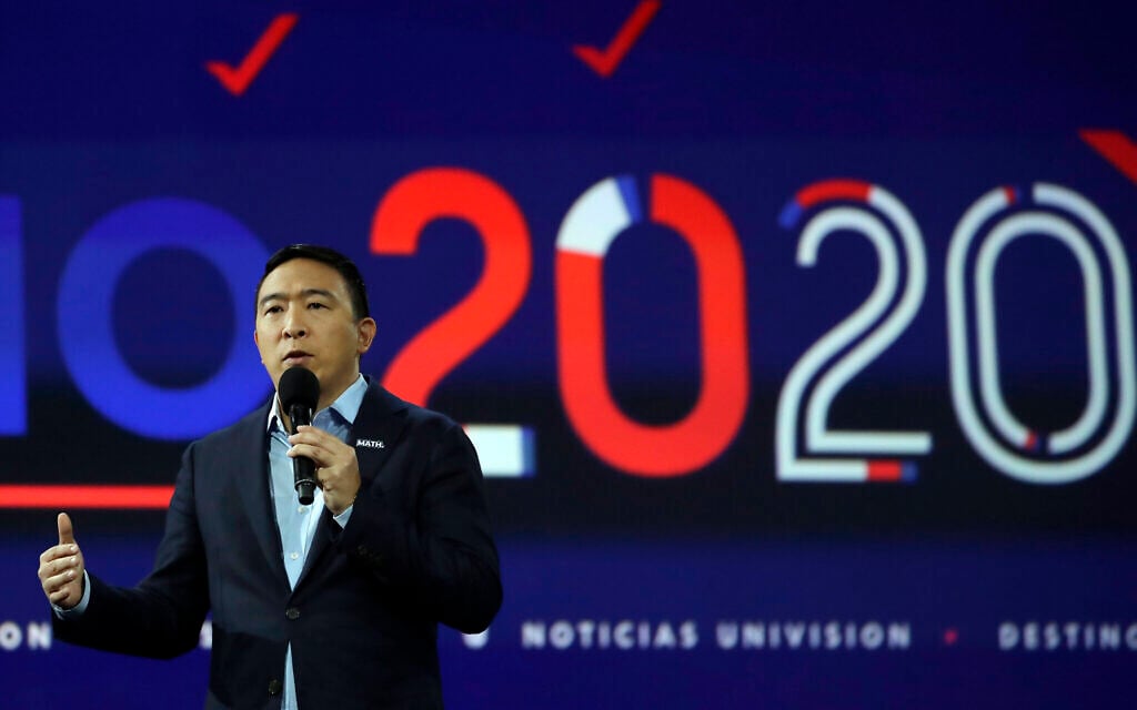 Democratic presidential candidate businessman Andrew Yang speaks during a presidential forum at the California Democratic Party's convention Saturday, November 16, 2019, in Long Beach, California. (AP Photo/Chris Carlson) Democratic presidential candidate businessman Andrew Yang speaks during a presidential forum at the California Democratic Party's convention Saturday, November 16, 2019, in Long Beach, California. (AP Photo/Chris Carlson)