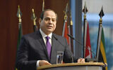 Egypt's President Abdel Fattah el-Sissi speaks at the "G20 Investment Summit - German Business and the CwA Countries 2019" on the sidelines of a Compact with Africa (CwA) in Berlin, Germany on Nov. 19, 2019. (John MacDougall/Pool via AP)
