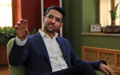 Iran's telecommunications Minister Mohammad Javad Azari Jahromi is interviewed by The Associated Press at his office in Tehran, Iran, on July 7, 2019. (Vahid Salemi/AP)