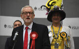 British opposition Labour Party leader Jeremy Corbyn speaks during the declaration of his seat in the 2019 general election in Islington, London, December 13, 2019. (AP/Alberto Pezzali)