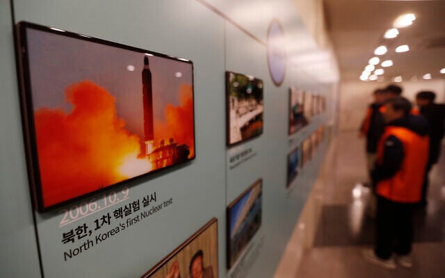 A photo showing a North Korea missile launch is displayed at the Unification Observation Post in Paju, South Korea, near the border with North Korea, December 13, 2019. (AP Photo/Ahn Young-joon) A photo showing a North Korea missile launch is displayed at the Unification Observation Post in Paju, South Korea, near the border with North Korea, December 13, 2019. (AP Photo/Ahn Young-joon)