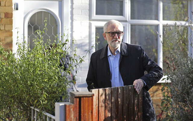 Leader of Britain's main opposition Labour Party, Jeremy Corbyn leaves his home in north London, Saturday Dec. 14, 2019.
(Isabel Infantes/PA via AP) Leader of Britain's main opposition Labour Party, Jeremy Corbyn leaves his home in north London, Saturday Dec. 14, 2019.
(Isabel Infantes/PA via AP)