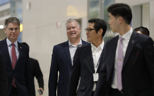 US Special Representative for North Korea Stephen Biegun, center, arrives at Incheon International Airport in Incheon, South Korea on Dec. 15, 2019. (AP Photo/Lee Jin-man) US Special Representative for North Korea Stephen Biegun, center, arrives at Incheon International Airport in Incheon, South Korea on Dec. 15, 2019. (AP Photo/Lee Jin-man)