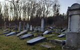 In this photo from December 16, 2019, dozens of damaged tombstones lay at the Jewish cemetery in Namestovo, Slovakia. (AP Photo/Karol Kurtulik)