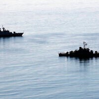 Illustrative: Two Iranian warships approach Iran's southeastern port city of Chahbahar, in the Gulf of Oman, December 27, 2019. (Iranian Army via AP)